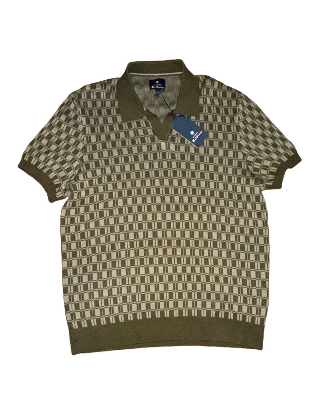 Ben Sherman Olive Green Patterned Knit Polo